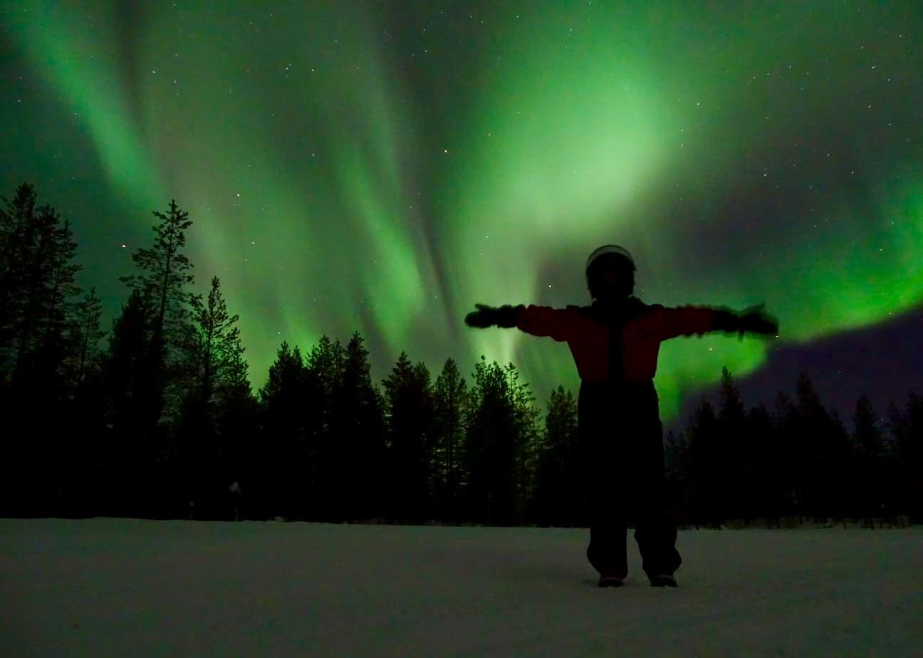 Evening snowshoeing in search for Northern Lights