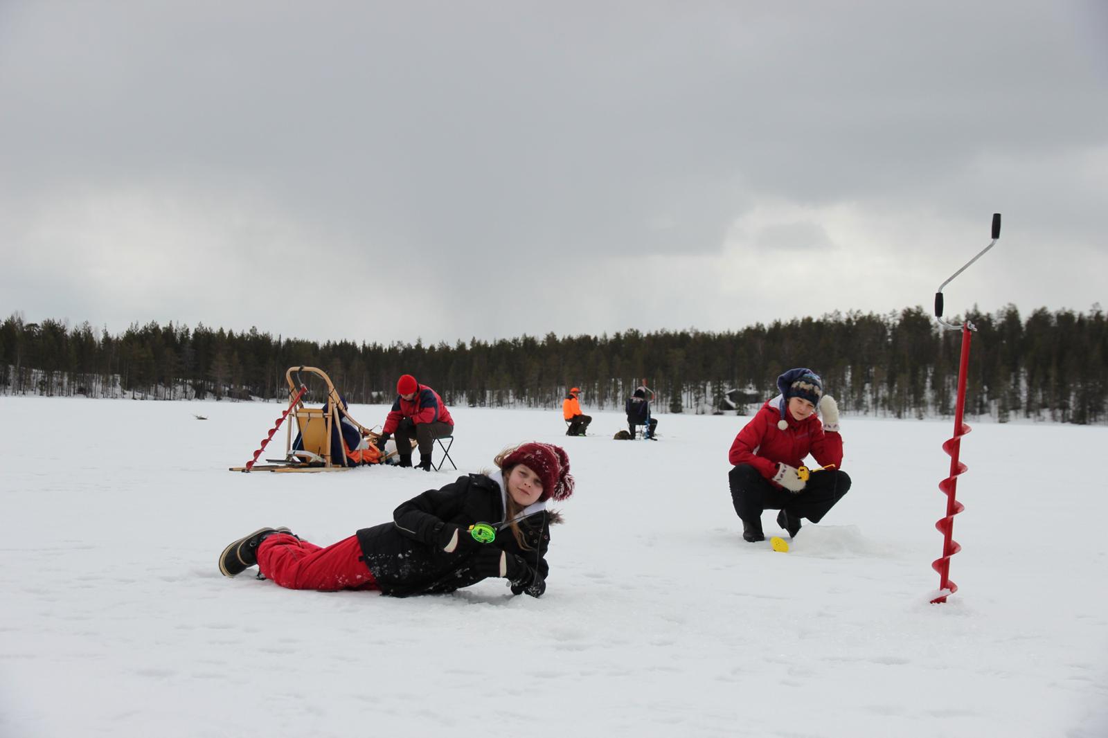 Ice-fishing lesson at Korvala