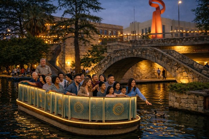 San Antonio Premium Night Driving Tour with Riverwalk Boat Cruise
